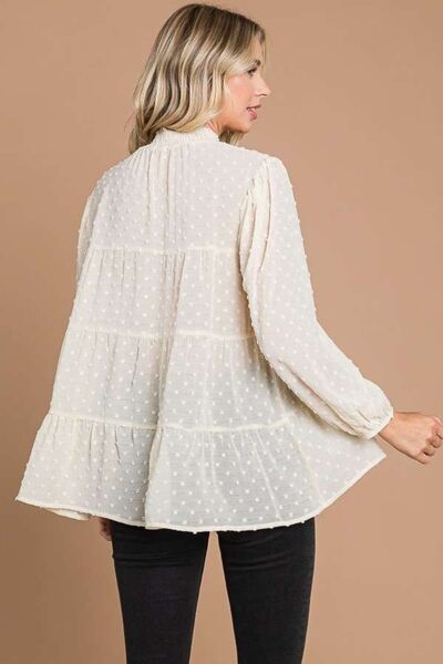 Culture Code Full Size Swiss Dot Smocked Mock Neck Blouse Trandify deal