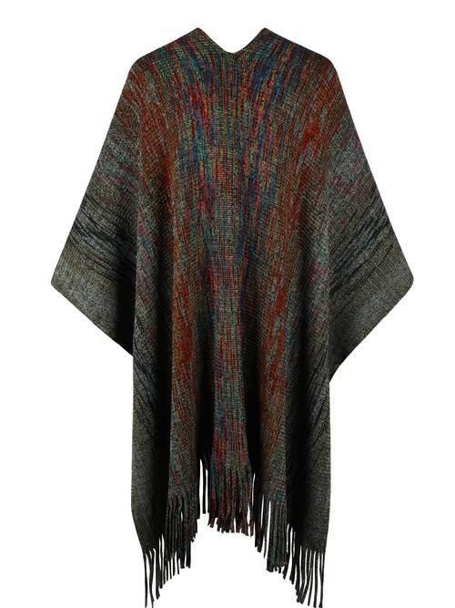 Heathered Fringe Hem Poncho Trandify deal