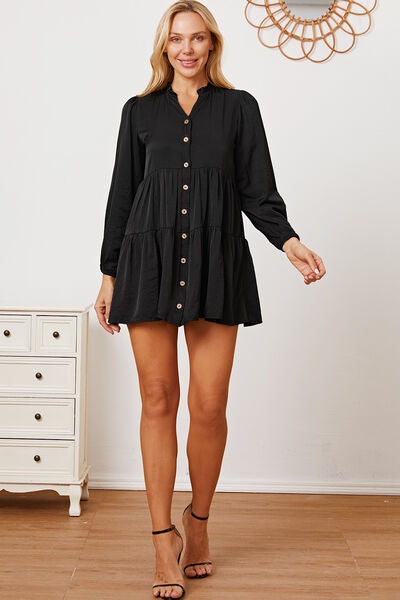 Ruffled Button Up Long Sleeve Tiered Shirt Trandify deal