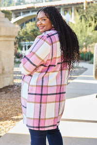 Double Take Full Size Plaid Button Up Lapel Collar Coat Trandify deal