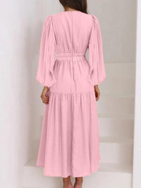 Deep V-Neck Balloon Sleeve Plain Maxi Dress Trandify deal
