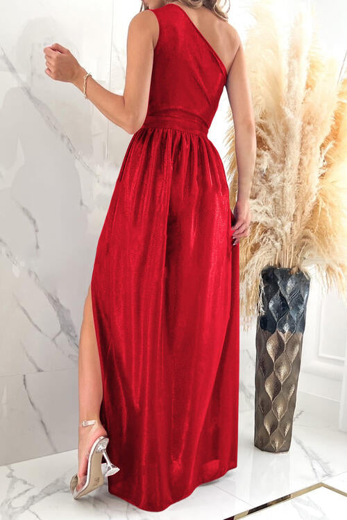 One Shoulder Slit Ruched Maxi Dress Trandify deal