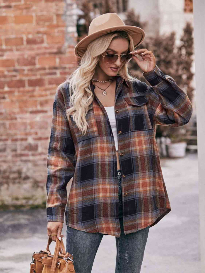 Plaid Dropped Shoulder Longline Shirt Trandify deal