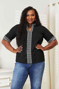 Double Take Embroidered Notched Neck Top Trandify deal