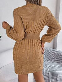 Cable-Knit Cutout Round Neck Slit Sweater dress Trandify deal