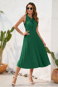 Swiss Dot Tie Neck Sleeveless Dress Trandify deal