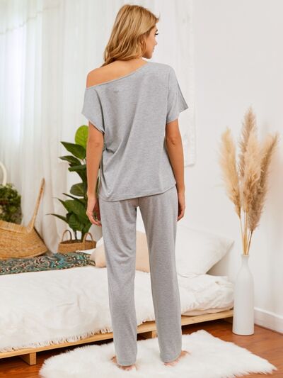 Round Neck Top and Pants Lounge Set Trandify deal