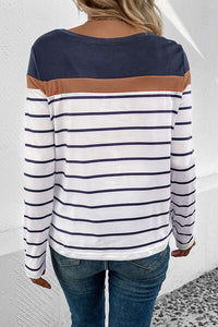 Perfee Striped Round Neck Long Sleeve T-Shirt Trandify deal