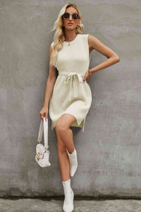 Round Neck Slit Sleeveless Sweater Dress Trandify deal