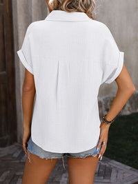 Textured Pocketed Button Up Shirt Trandify deal