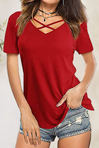 Crisscross Short Sleeve T-Shirt Trandify deal