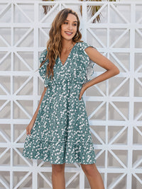 Ruffled Ditsy Floral Surplice Mini Dress Trandify deal
