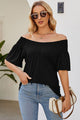 Smocked Round Neck Flutter Sleeve T-Shirt Trandify deal