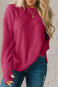 Checkered Round Neck Long Sleeve T-Shirt Trandify deal