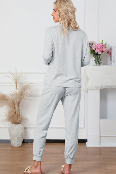 Round Neck Top and Drawstring Pants Lounge Set Trandify deal