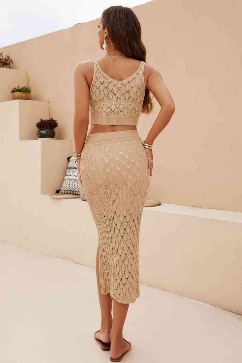 Openwork Cropped Tank and Split Skirt Set Trandify deal