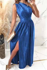 One Shoulder Slit Ruched Maxi Dress Trandify deal