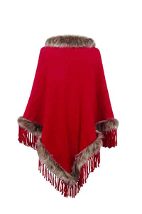 Faux Fur Trim Fringed Poncho Trandify deal
