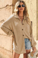 Waffle-Knit Collared Neck Dropped Shoulder Shirt Trandify deal
