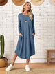 Pocketed Round Neck Long Sleeve Tee Dress Trandify deal