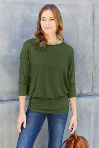 Basic Bae Full Size Round Neck Batwing Sleeve Blouse Trandify deal