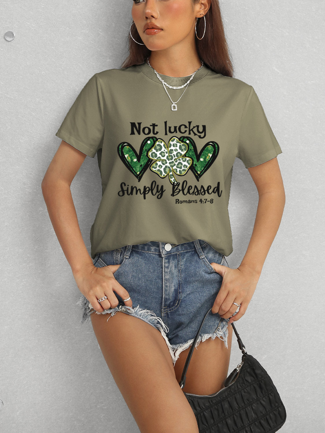 Lucky Clover Round Neck Short Sleeve T-Shirt Trandify deal