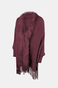 Fringe Open Front Long Sleeve Poncho Trandify deal