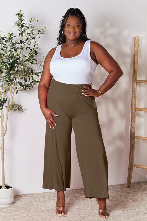 Double Take Full Size Smocked Wide Waistband Wide Leg Pants Trandify deal