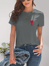 Heart Round Neck Short Sleeve T-Shirt Trandify deal