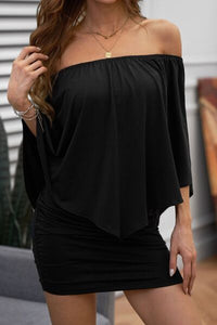 Off-Shoulder Three-Quarter Sleeve Mini Dress - Trandify Deal