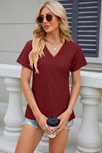 Eyelet Surplice Short Sleeve T-Shirt Trandify deal