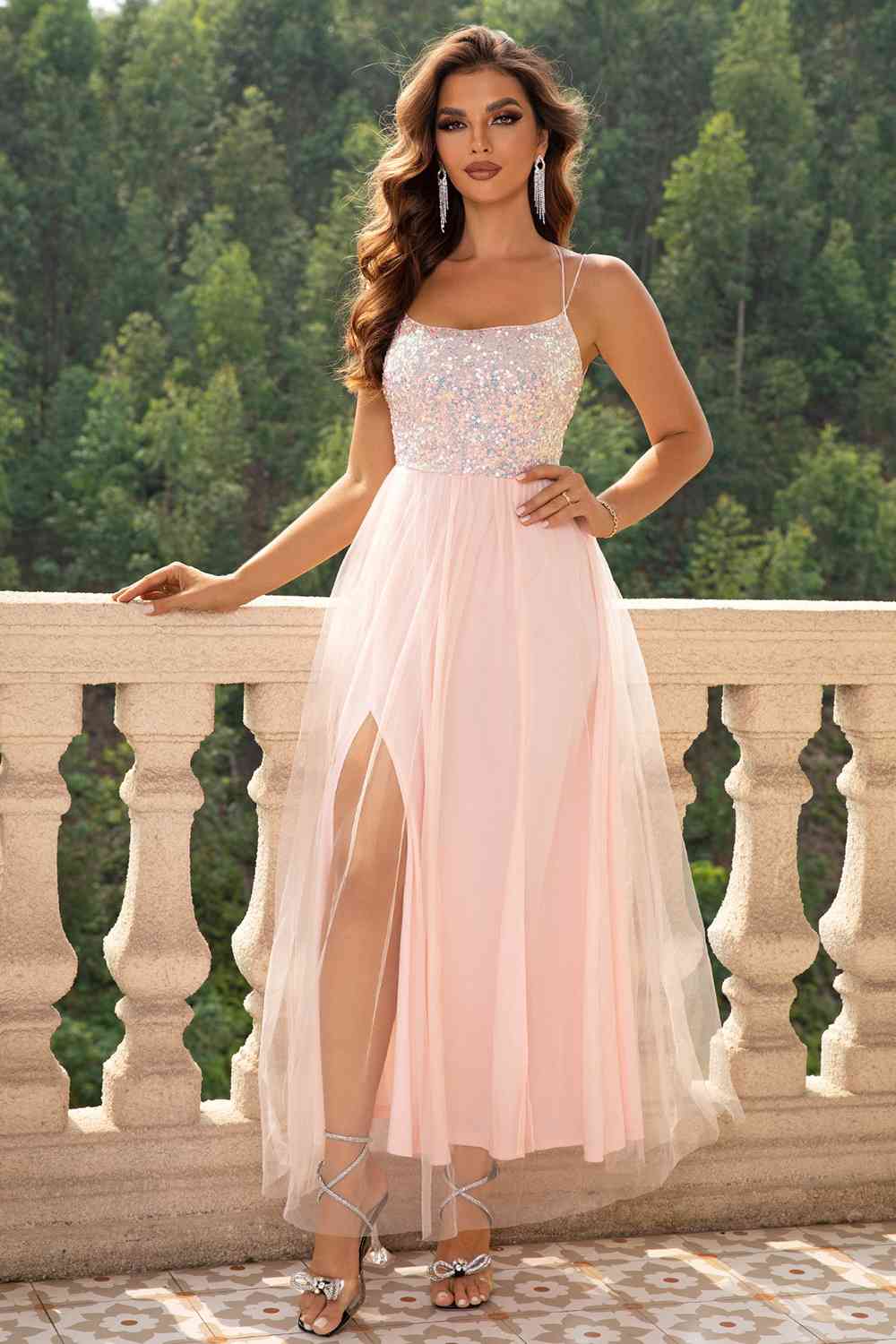 Lace-Up Backless Mesh Dress Trandify deal