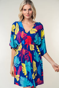 White Birch Full Size Printed V-Neck Mini Dress Trandify deal