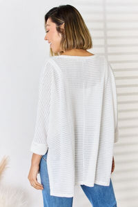 Zenana Full Size Waffle Knit V-Neck Long Sleeve Slit Top Trandify deal