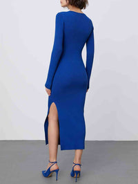Round Neck Slit Sweater Dress Trandify deal