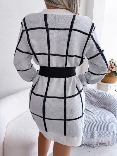 Plaid Round Neck Dropped Shoulder Sweater Dress Trandify deal