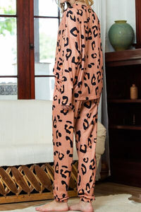 Leopard Round Neck Top and Drawstring Pants Lounge Set Trandify deal