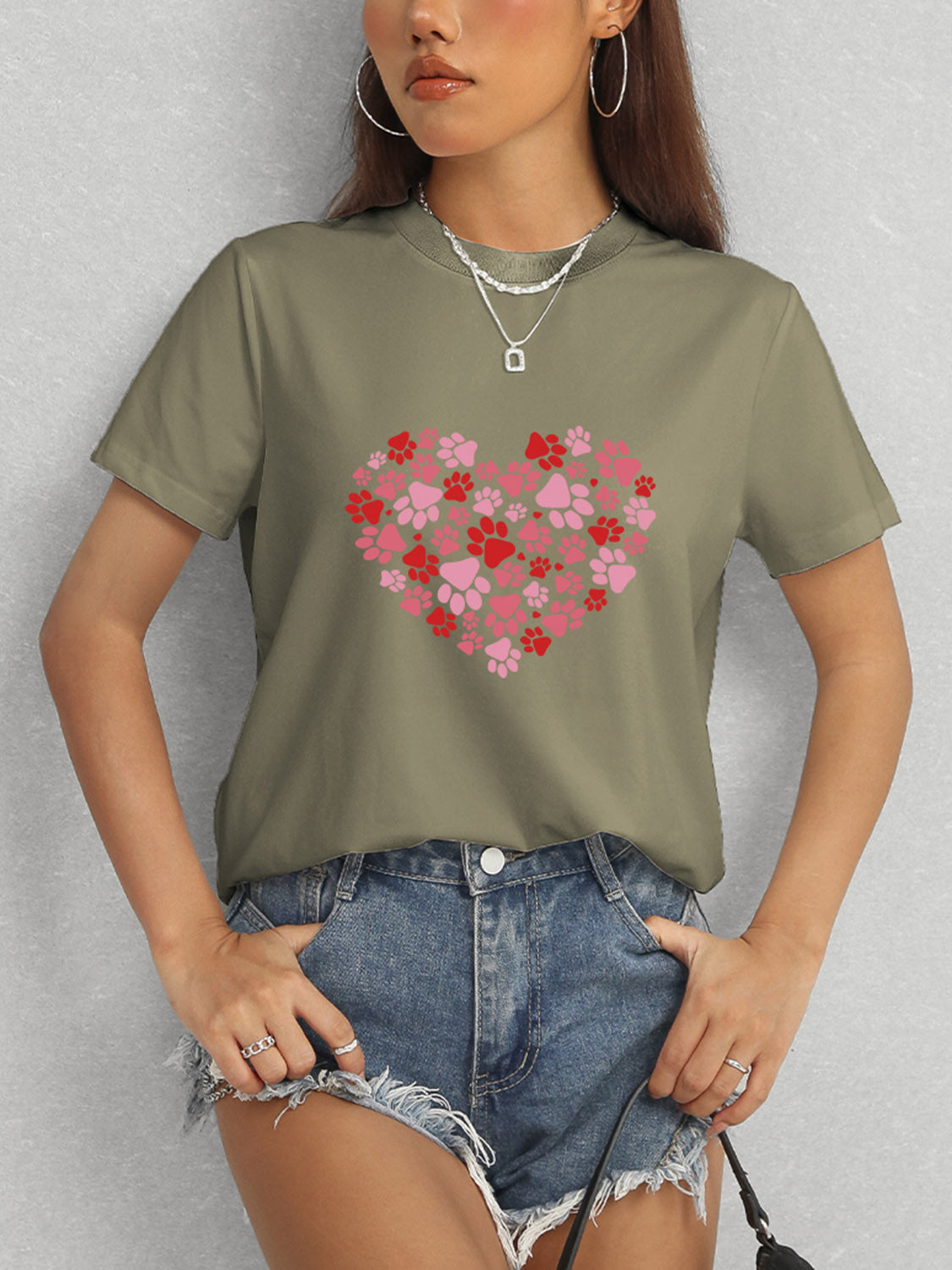 Heart Round Neck Short Sleeve T-Shirt Trandify deal
