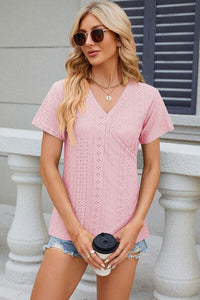 Eyelet Surplice Short Sleeve T-Shirt Trandify deal