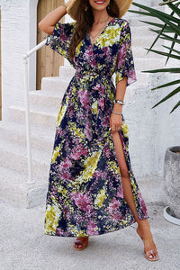 Devine Printed Tied Half Sleeve Slit Dress Trandify deal