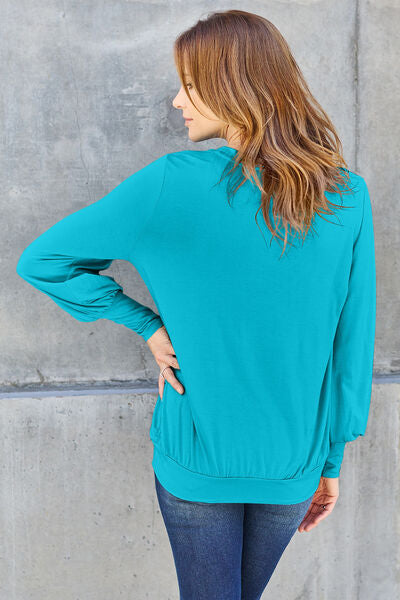 Basic Bae Full Size V-Neck Lantern Sleeve Blouse Trandify deal