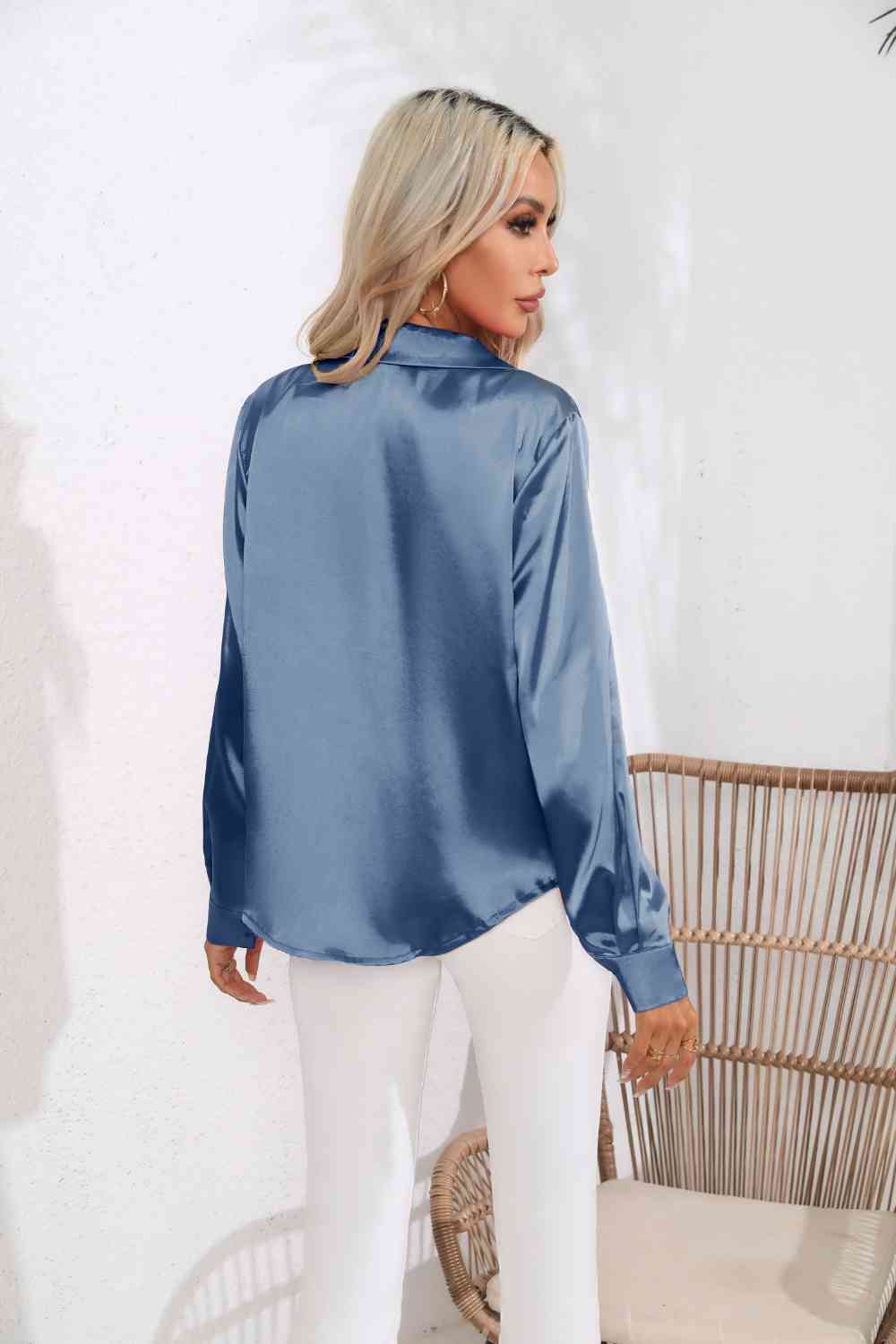 Lapel Collar Button Up Long Sleeve Shirt Trandify deal