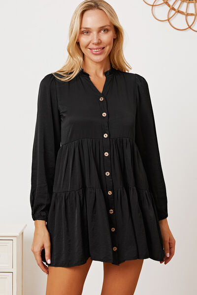 Ruffled Button Up Long Sleeve Tiered Shirt Trandify deal