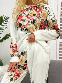 Printed Round Neck Top and Drawstring Pants Lounge Set Trandify deal