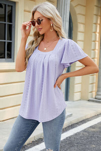 Eyelet Square Neck Short Sleeve T-Shirt Trandify deal