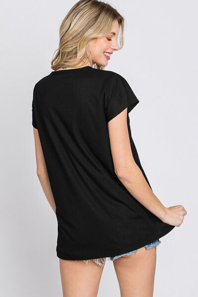 Heimish Full Size Front Button V-Neck Short Sleeve T-Shirt Trandify deal