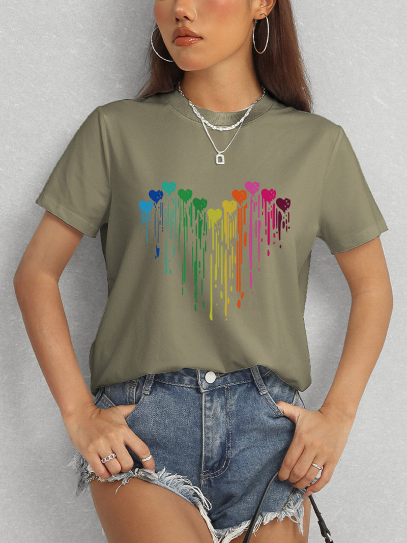 Heart Round Neck Short Sleeve T-Shirt Trandify deal