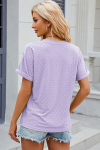 Eyelet Notched Short Sleeve T-Shirt Trandify deal