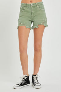 RISEN Mid Waist Frayed Hem Denim Shorts Trandify deal
