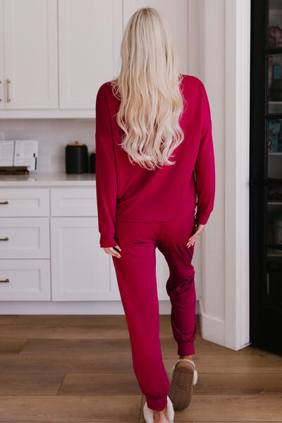 Round Neck Top and Drawstring Pants Lounge Set Trandify deal